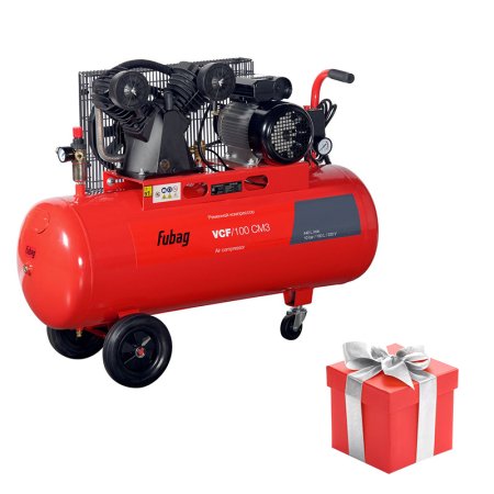 Ременной одноступенчатый компрессор FUBAG VCF/100 CM3 + Катушка с резиновым шлангом с разъемами рапид в ПОДАРОК!